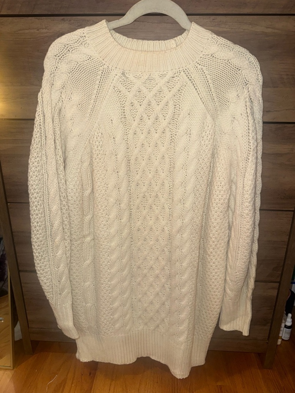 Women's Cream Cable Knit Crewneck Sweater (Sweaterdress)